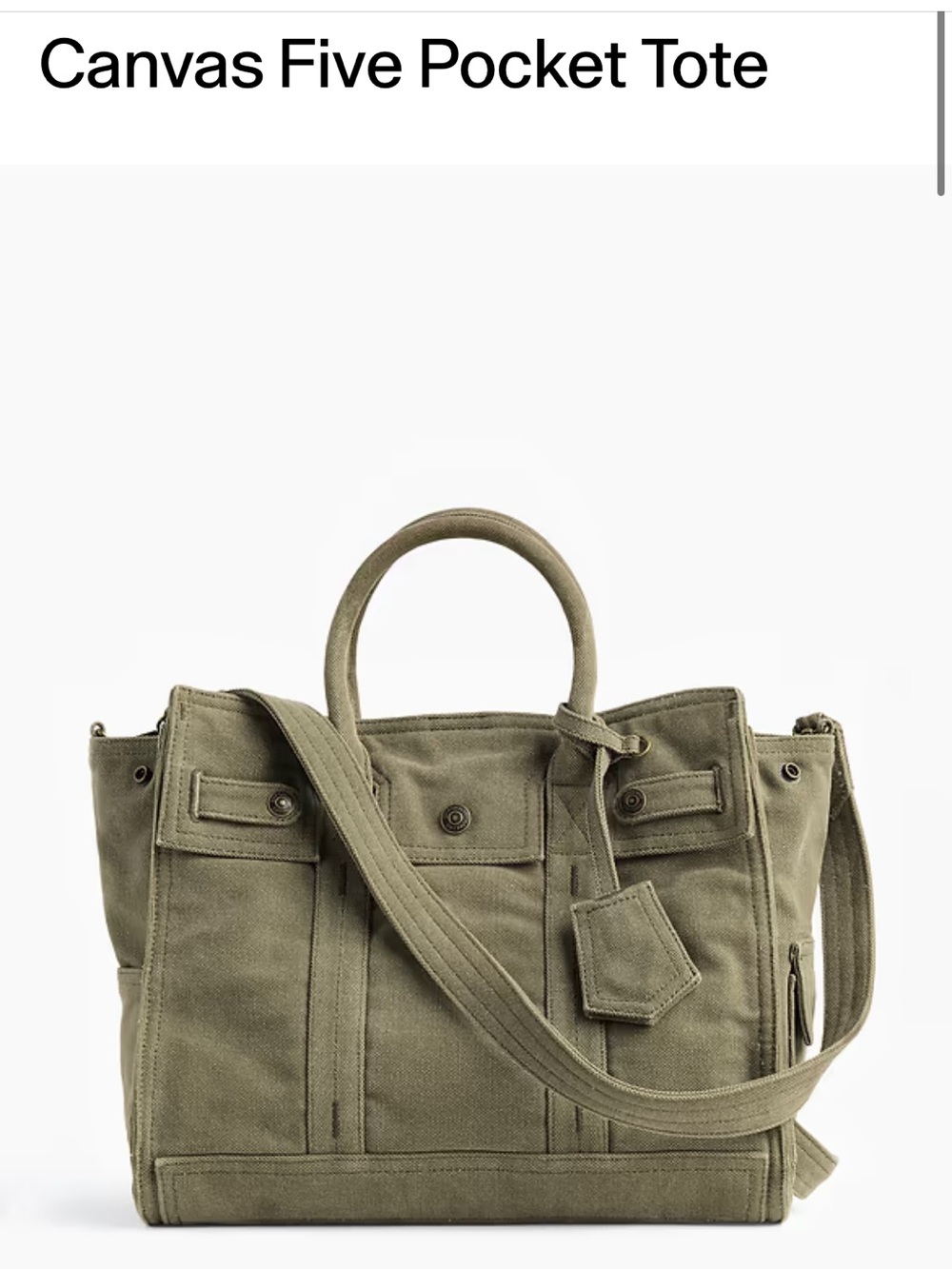 NWT Gap Canvas Five Pocket Tote, Olive Green, Standard Size